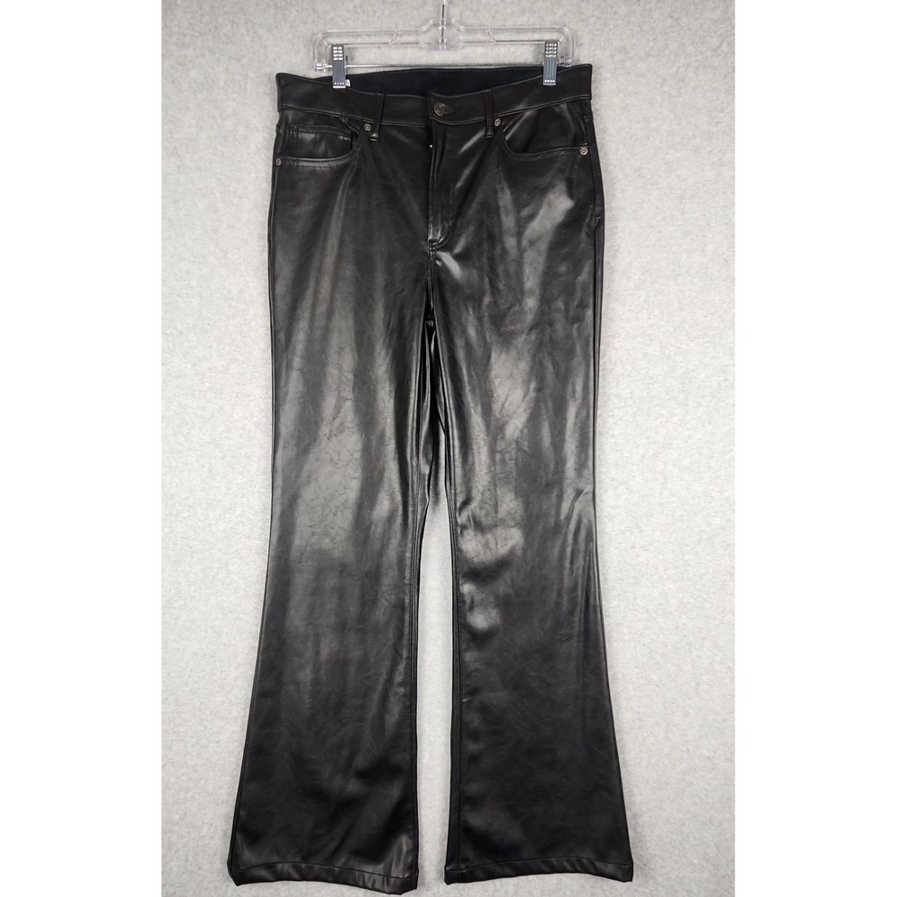 Gap 70s Flare High Rise Vegan Leather Pants Womens Size 12R Black Bikercore Goth